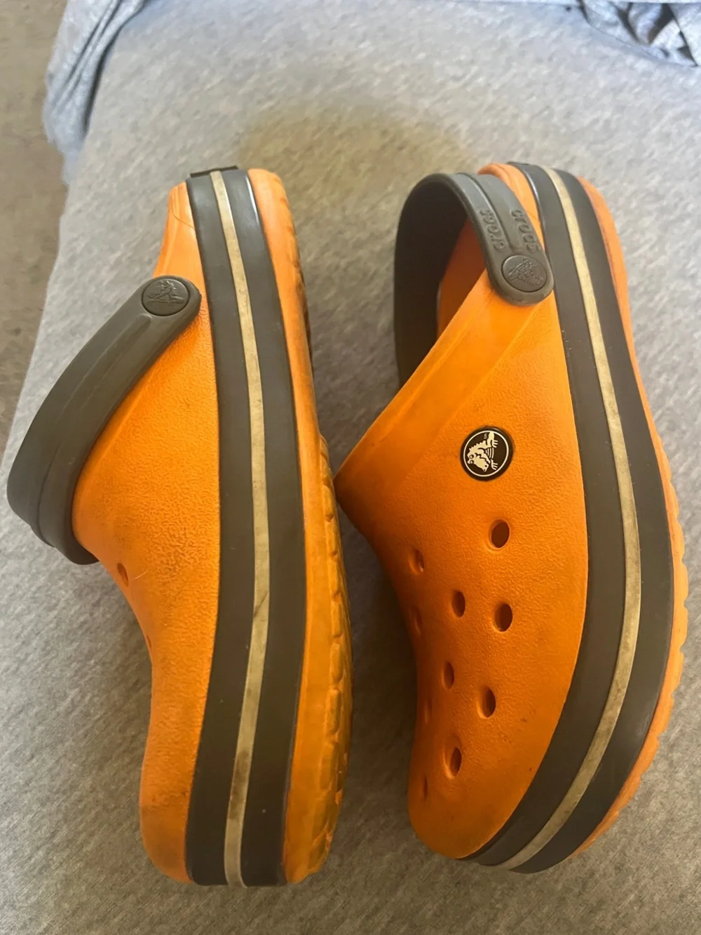 CROCS Kids Orange Clog with Gray Heel Strap